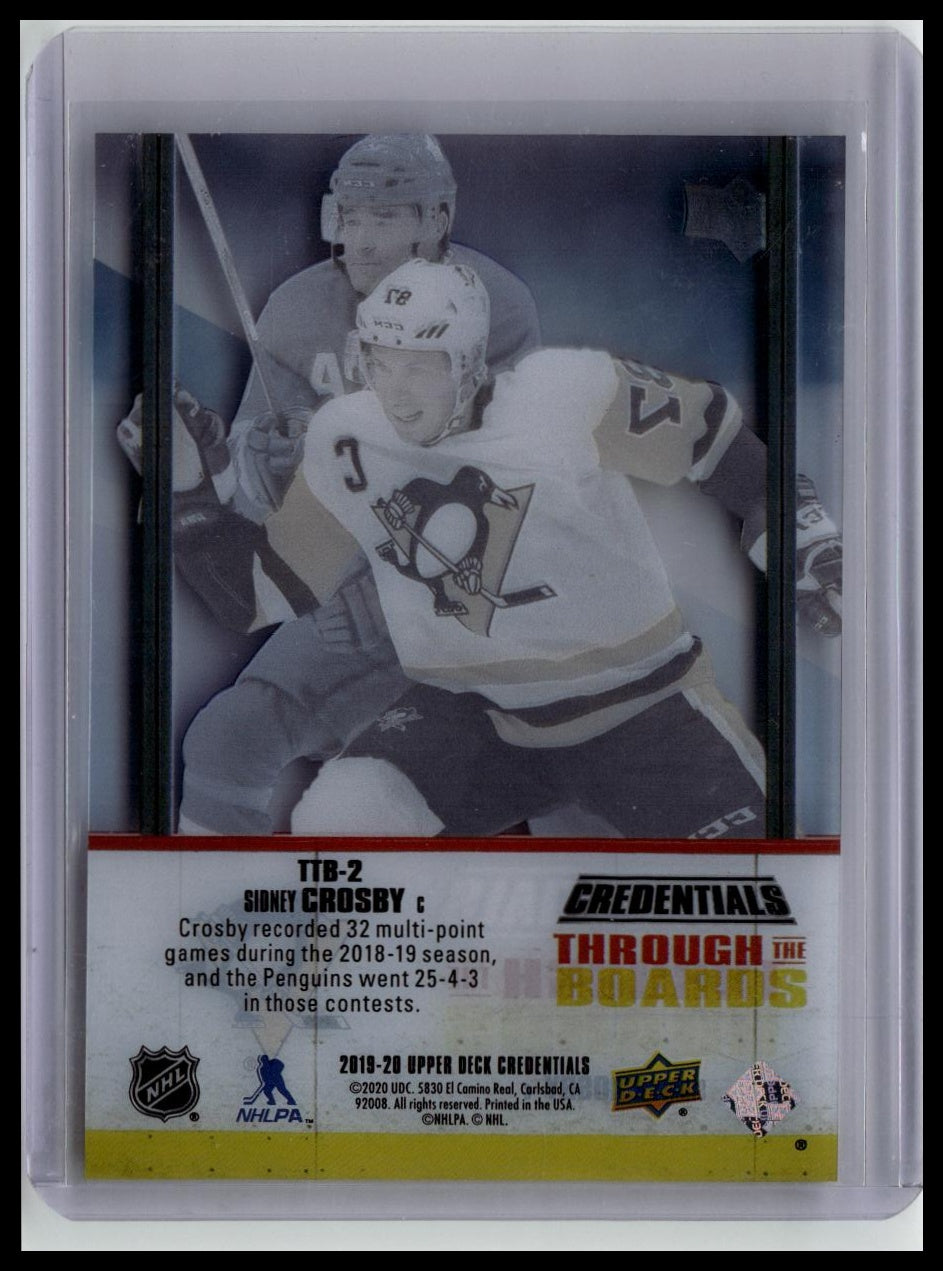 2019-20 Upper Deck Credentials #TTB-2 Sidney Crosby Through the Boards