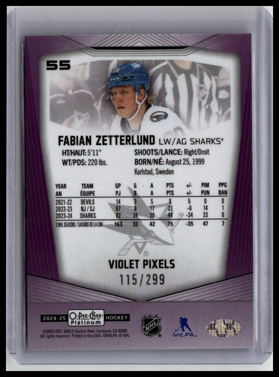 2024-25 UpperDeck OPC Platinum #55 Fabian Zetterlund Violet Pixels