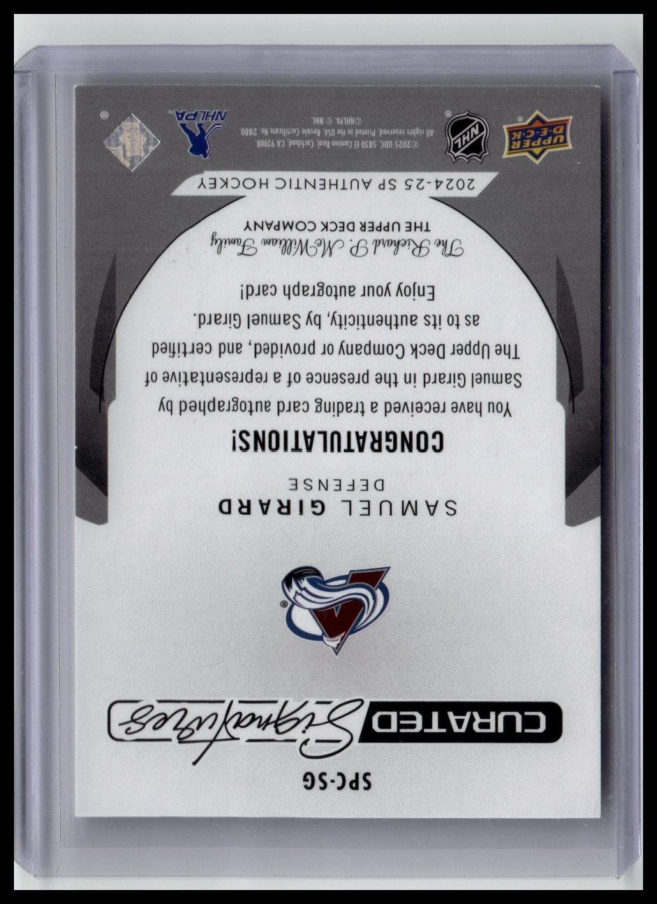 2024-25 SP Authentic #SPC-SG Samuel Girard Curated Signatures #/99