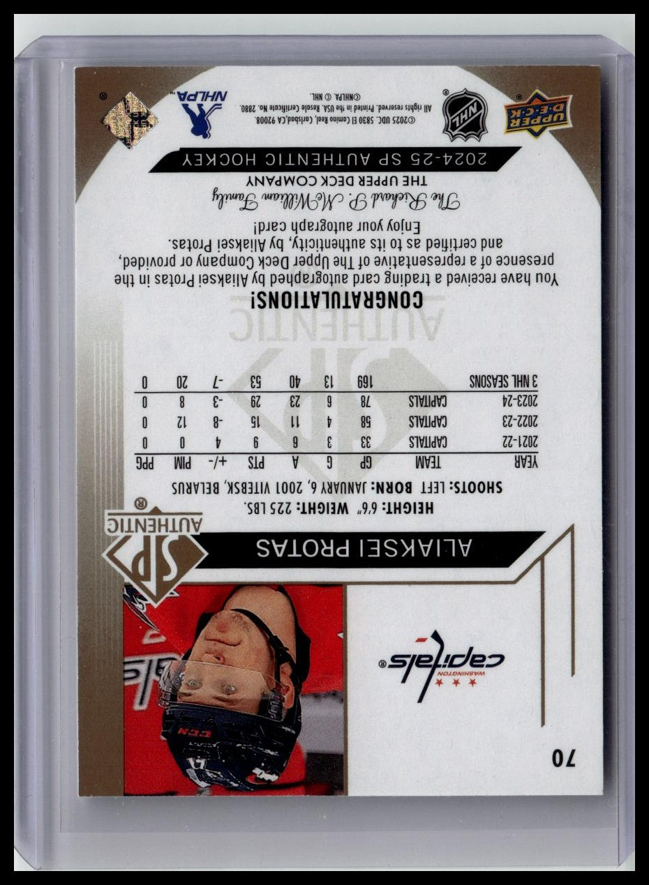 2024-25 SP Authentic #70 Aliaksei Protas Auto Limited