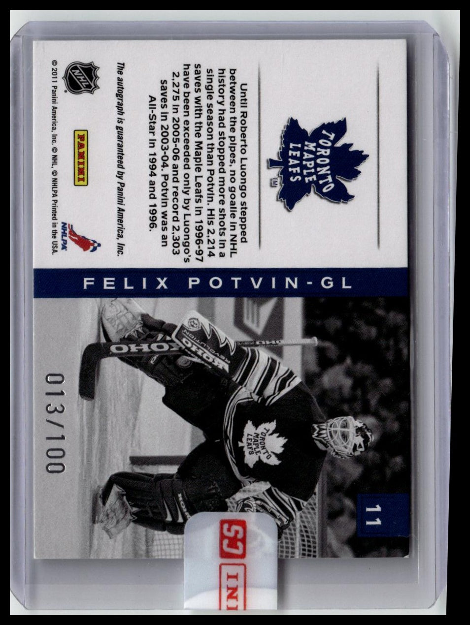 2010-11 Panini Certified Felix Potvin Auto