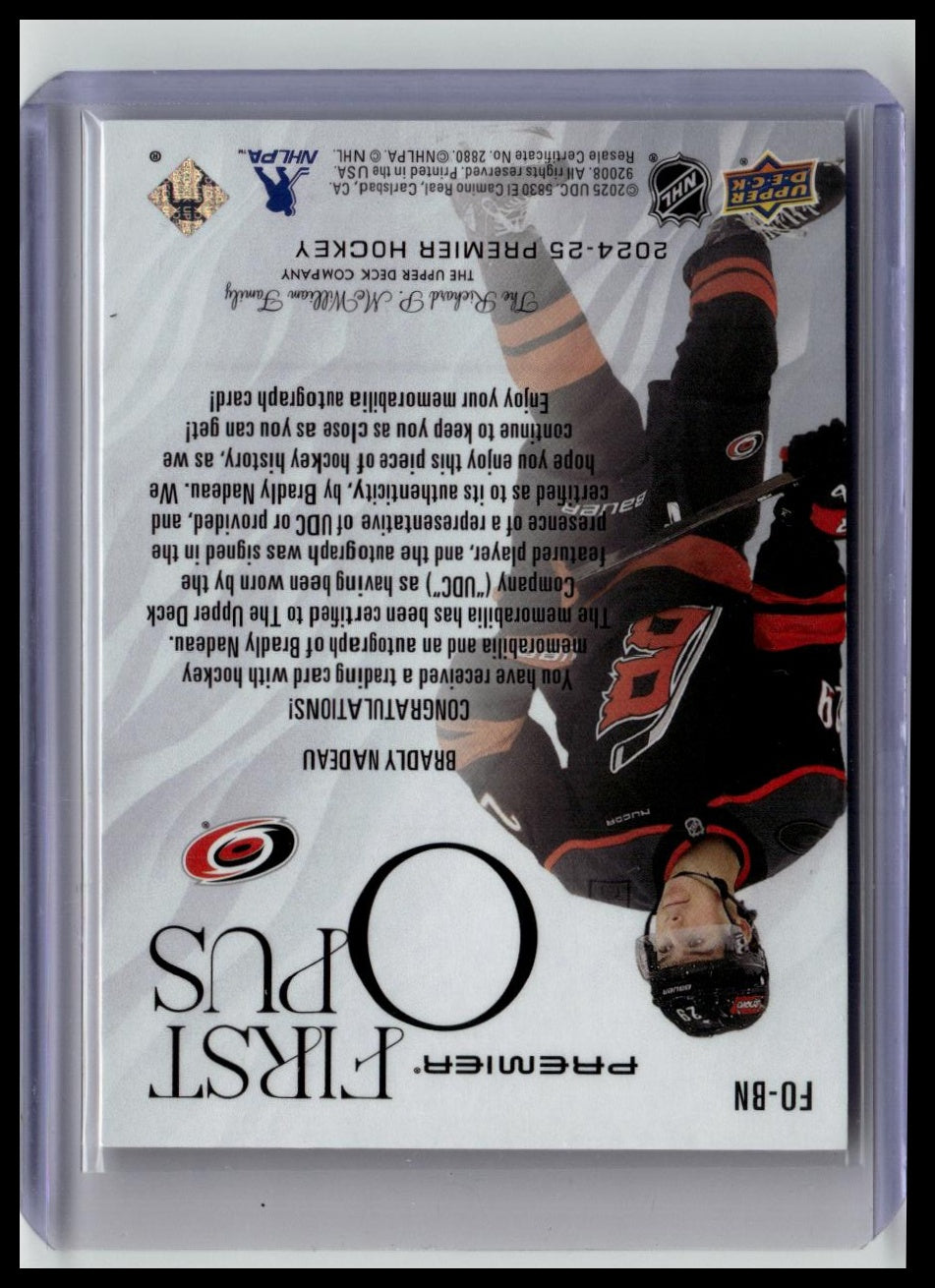 2024-25 Upper Deck Premier #FO-BN Bradly Nadeau First Opus Rookie Auto Jersey