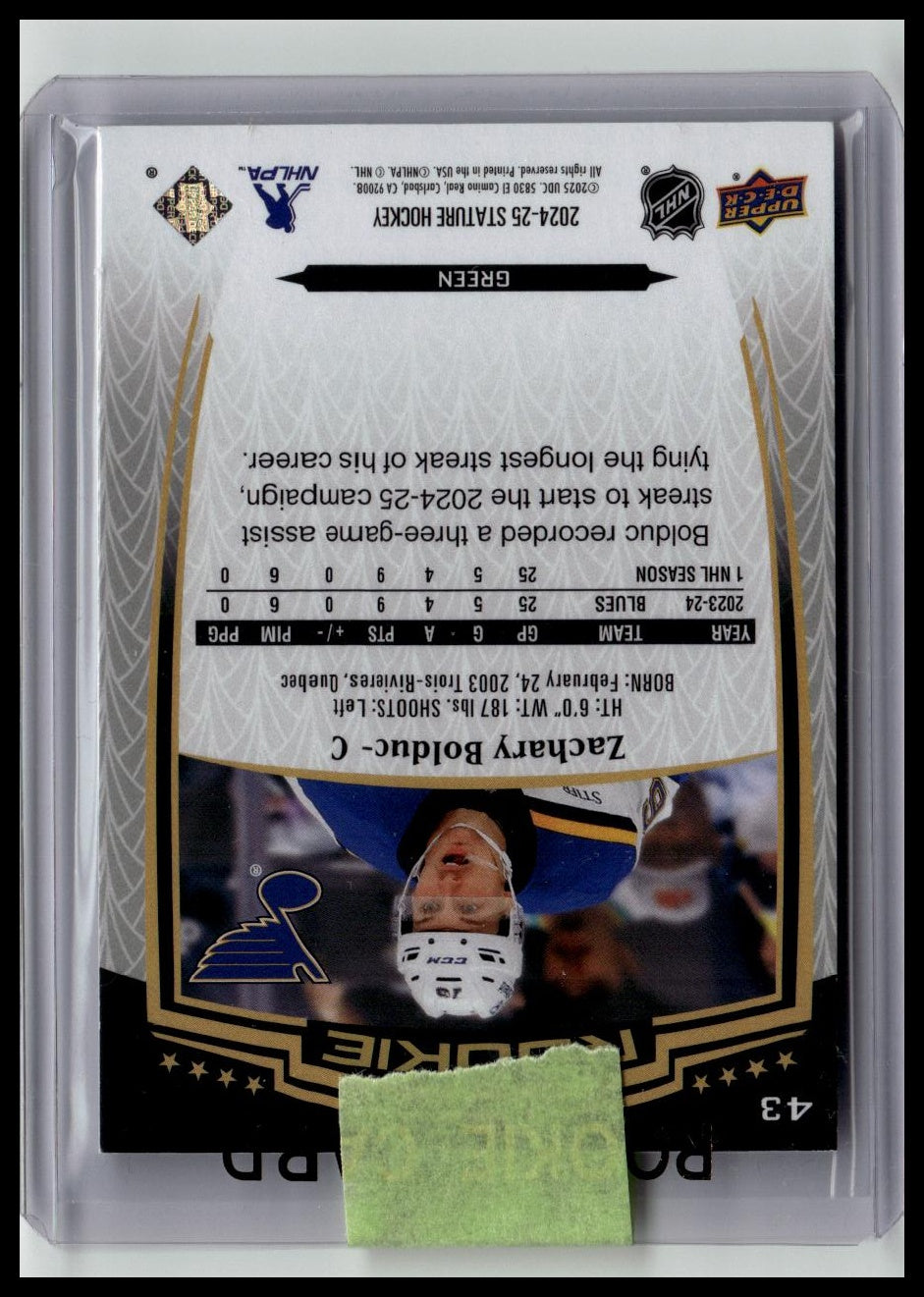 2022-23 UD Stature Zachary Bolduc Rookie
