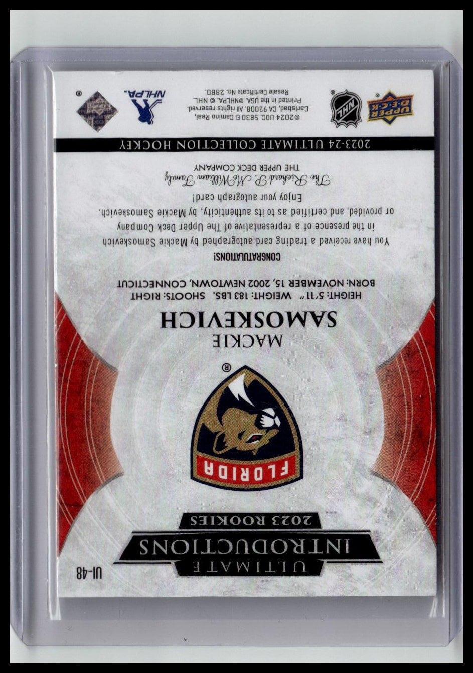 2023-24 UD Ultimate Mackie Samoskevich Ultimate Intros /10