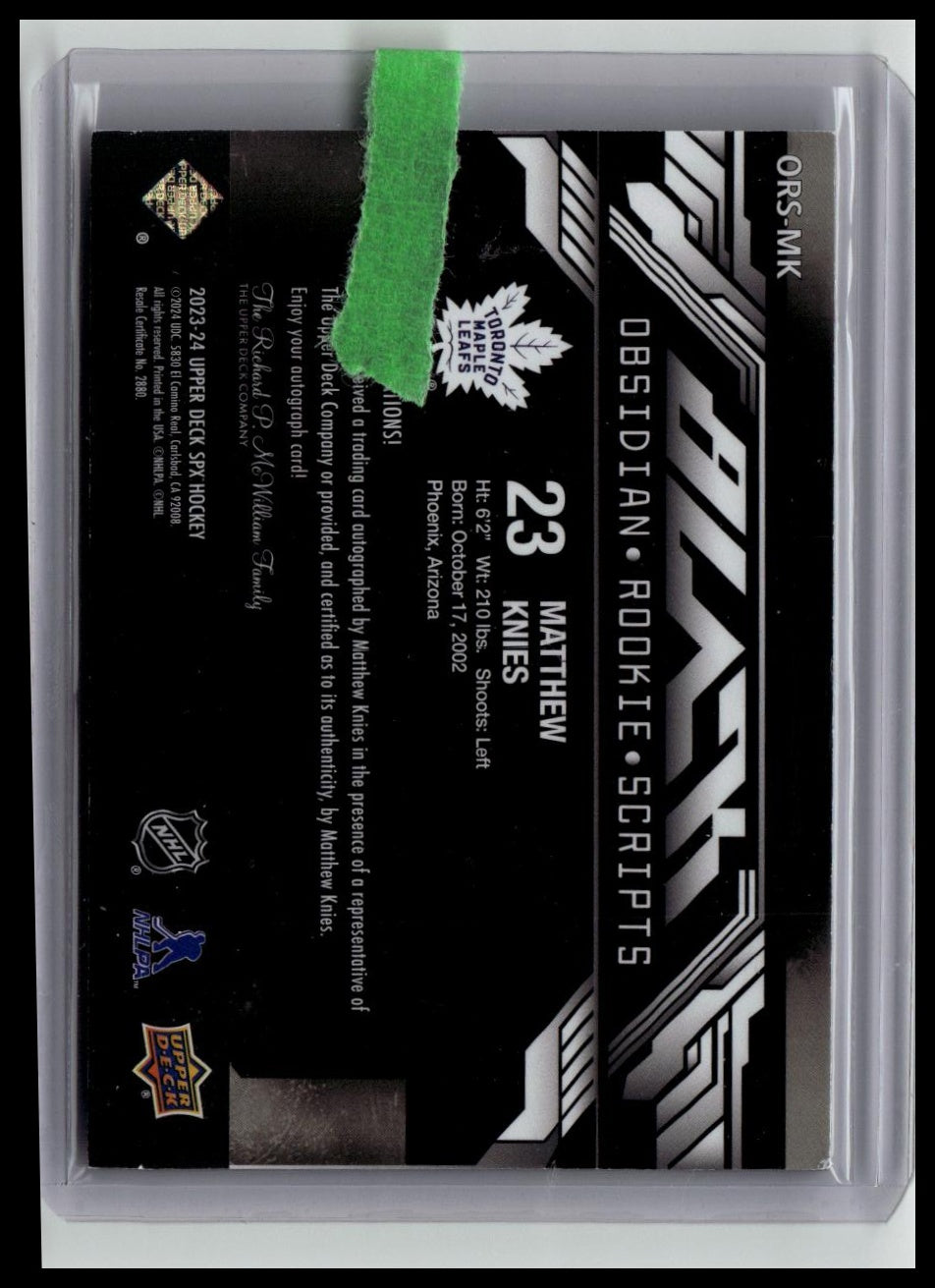 2023-24 SPx #ORS-MK Matthew Knies UD Black Obsidian Rookie Scripts