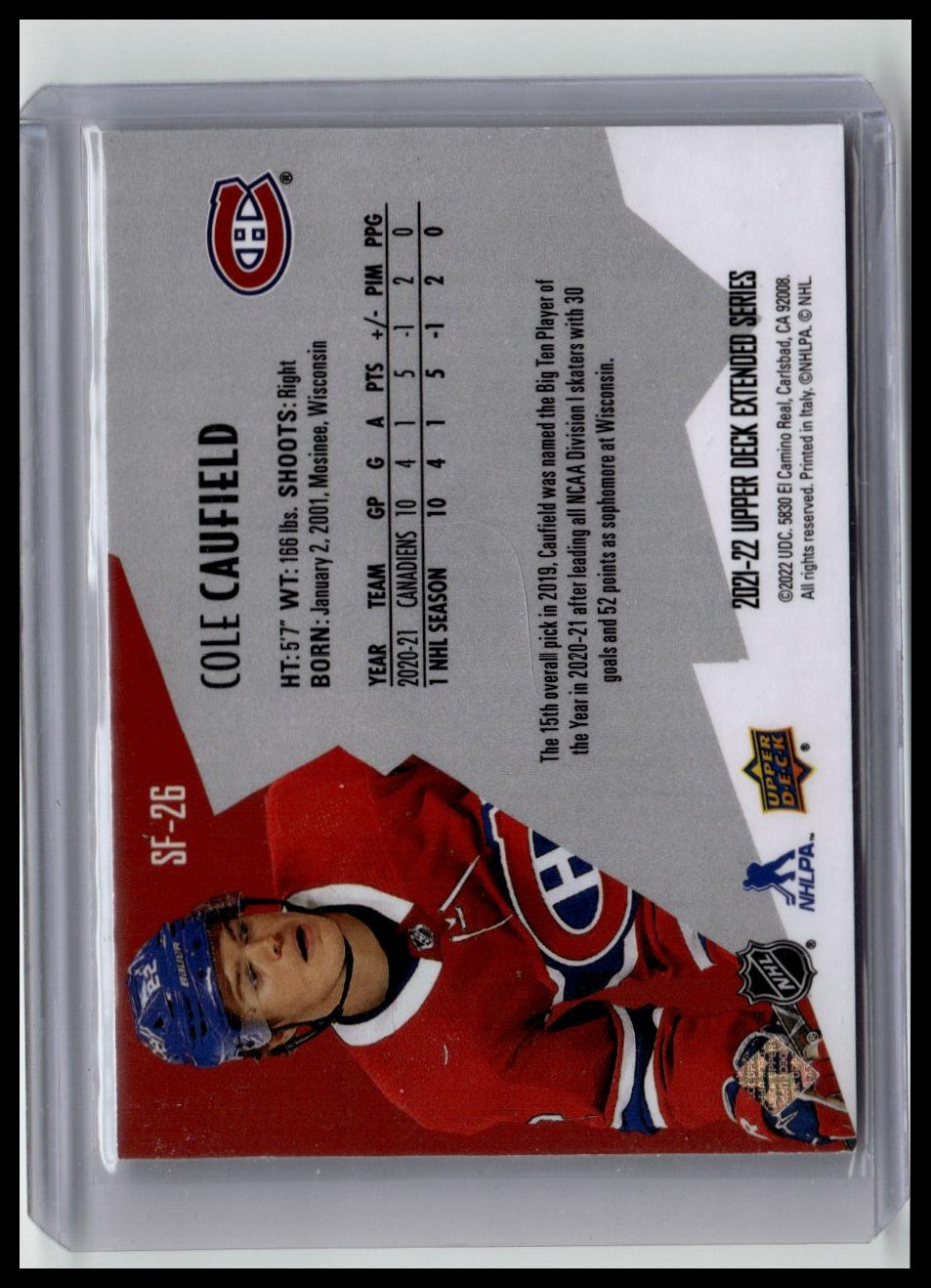 2021-22 Upper Deck #SF-26 Cole Caufield SPx Finite Radiance #/799
