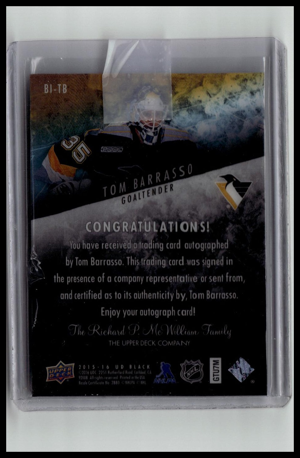 2015-16 UD Ice Tom Barrasso