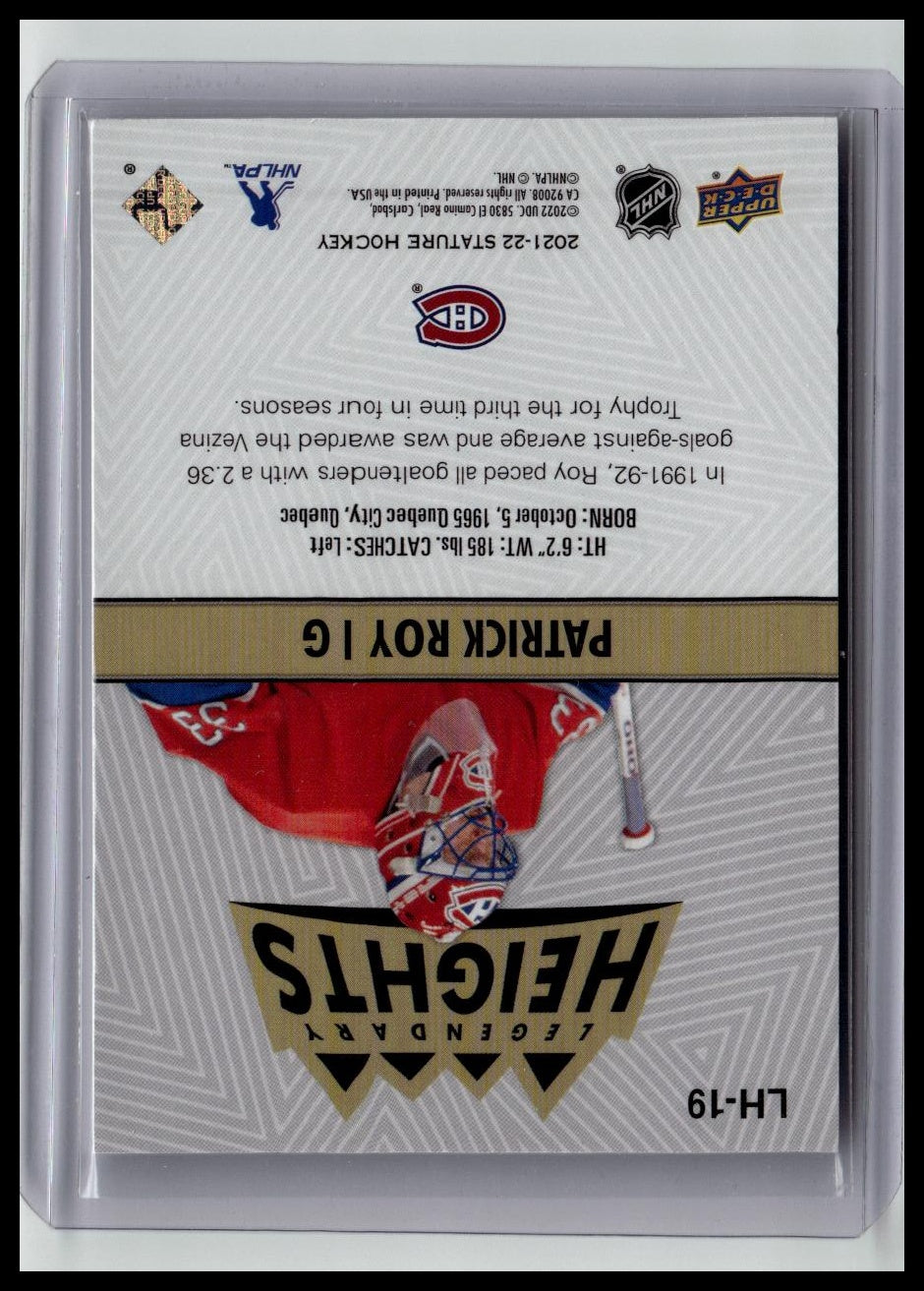 2021-22 Upper Deck Stature #LH-19 Patrick Roy Legendary Heights