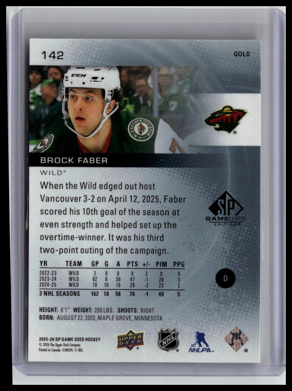 2025-26 SP Game Used #142 Brock Faber Gold #/149