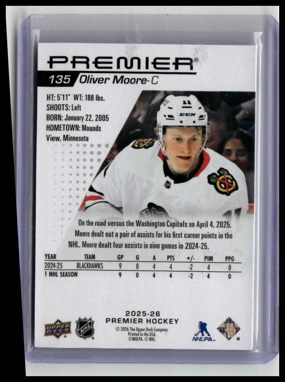 2025-26 Upper Deck Premier #135 Oliver Moore #/399