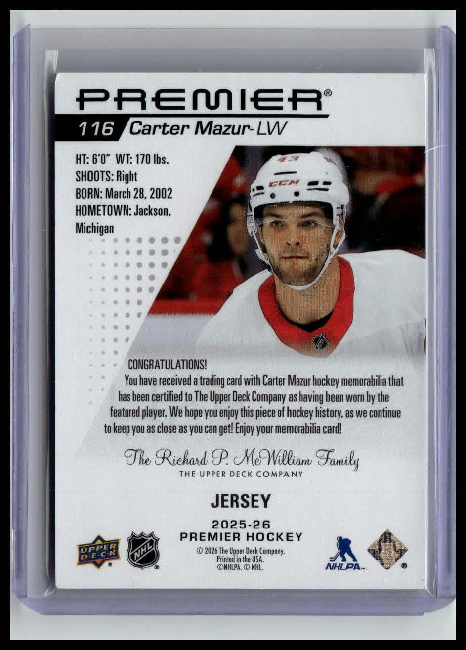 2025-26 Upper Deck Premier #116 Carter Mazur Jersey