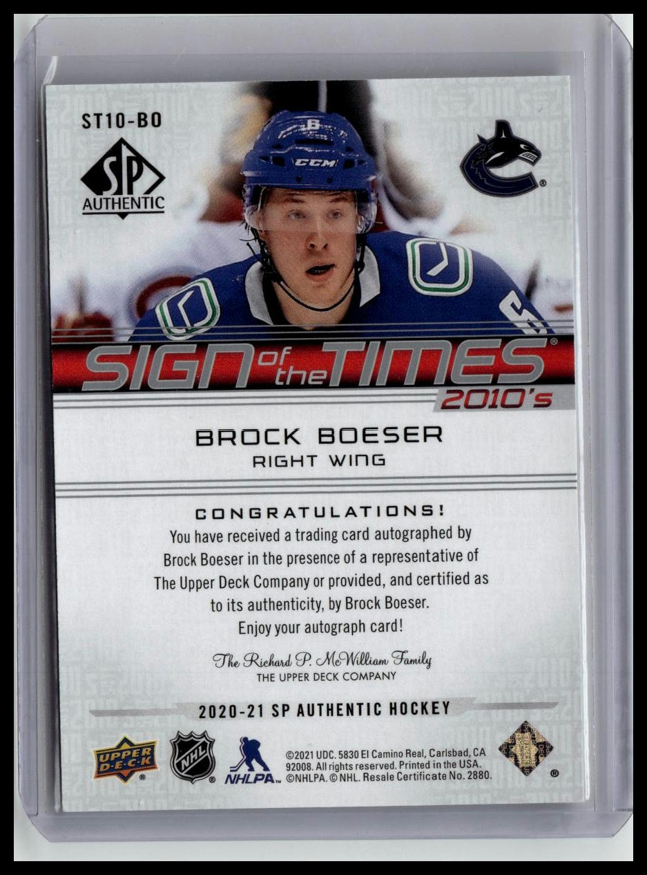 2020-21 Brock Boeser Sign of the times Decades