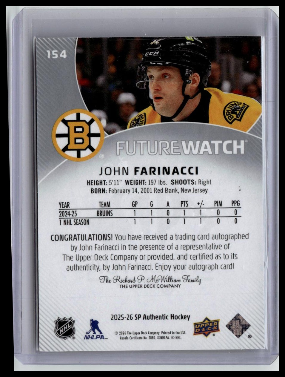 2025-26 SP Authentic #154 John Farinacci #/999