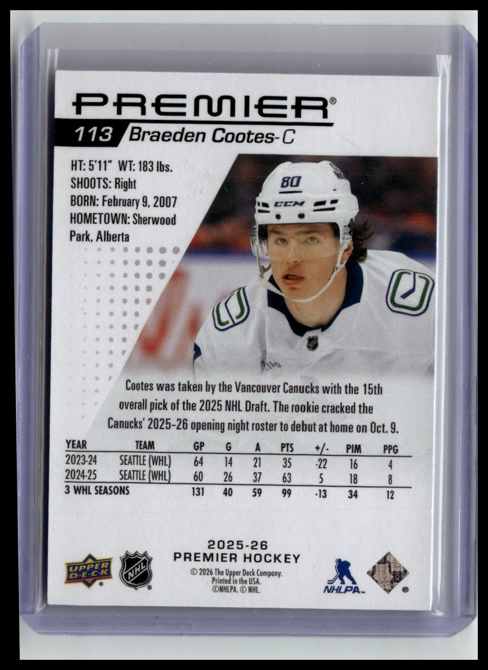 2025-26 Upper Deck Premier #113 Braeden Cootes #/399