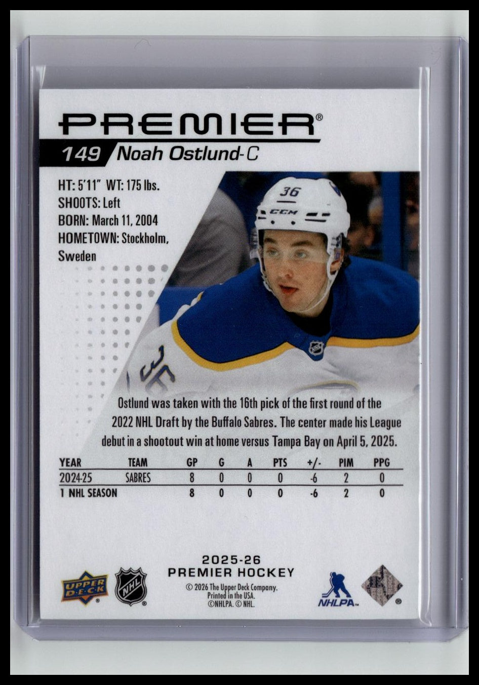 2025-26 Upper Deck Premier #149 Noah Ostlund #/399