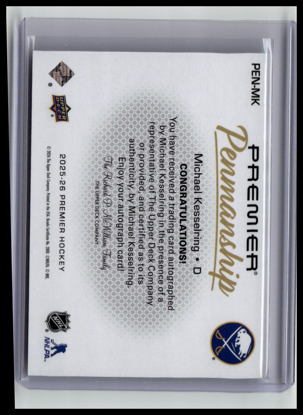2025-26 Upper Deck Premier #PEN-MK Michael Kesselring Premier Penmanship Autos