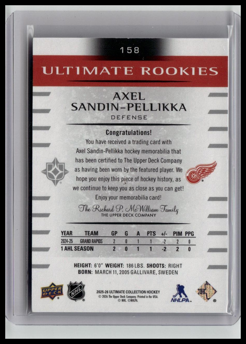 2025-26 UD Ultimate #158 Axel Sandin-Pellikka Ultimate Rookies Jersey #/499