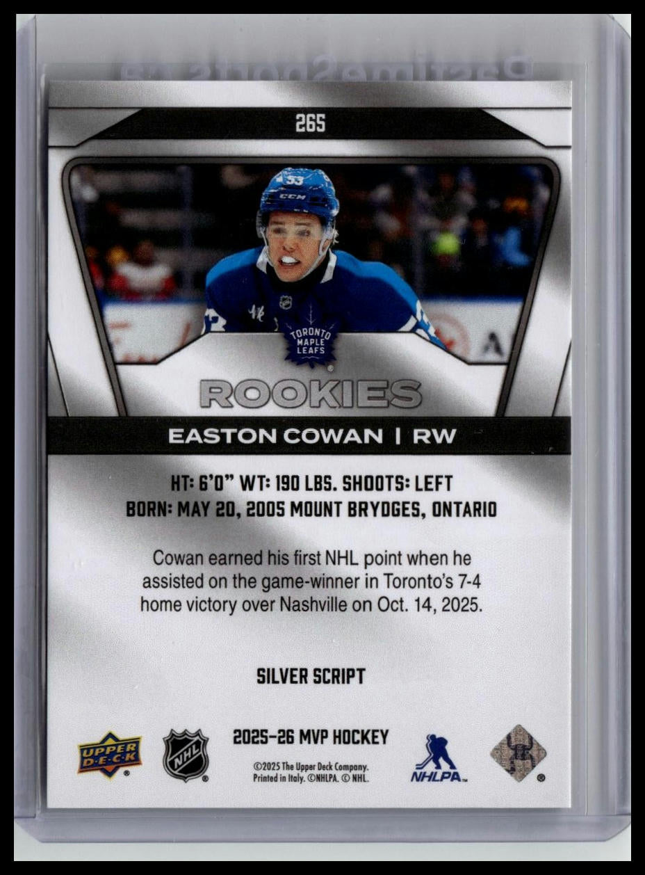 2026-27 Upper Deck MVP #60 Easton Cowan Silver Script