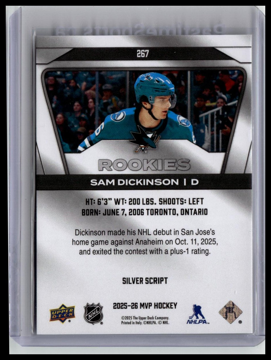 2025-26 UD MVP #267 Sam Dickinson Silver Collection Rookies Silver Script