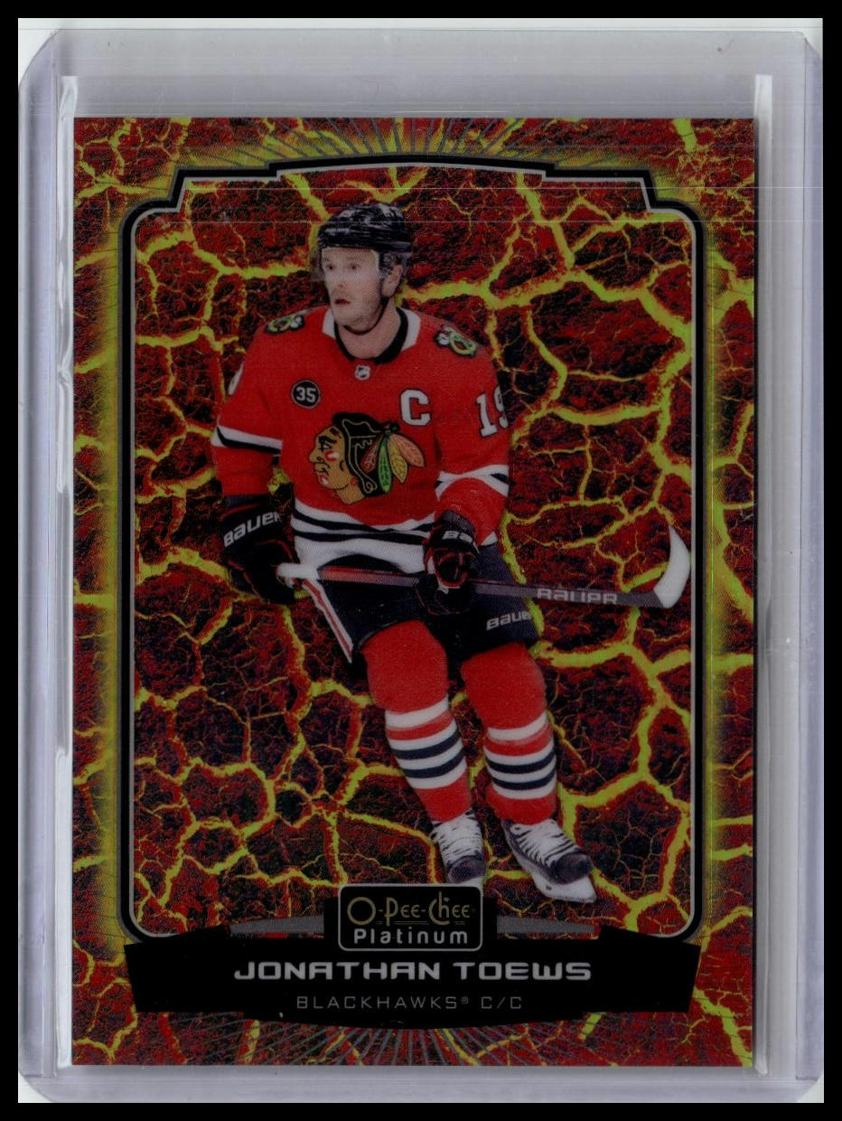 2022-23 O-Pee-Chee Platinum #155 Jonathan Toews Hot-Magma #/499
