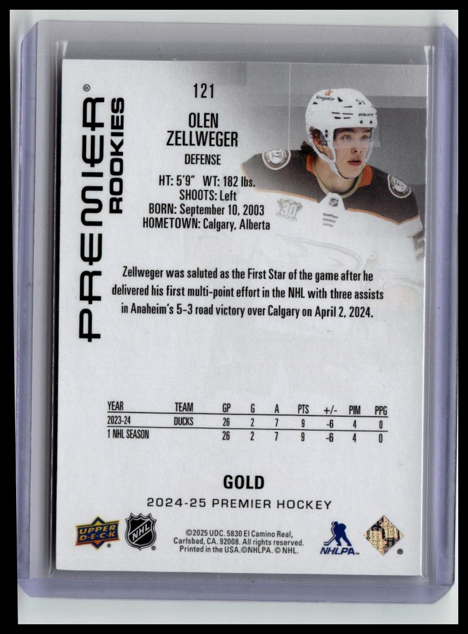 2024-25 Upper Deck Premier #121 Olen Zellweger #/399