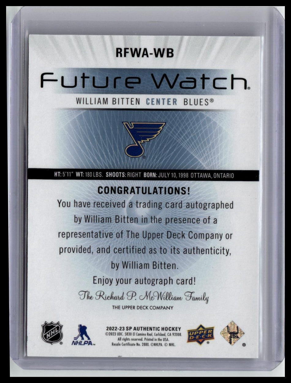 2022-23 SP Authentic William Bitten 2012-13 Retro Future Watch Autographs #/699
