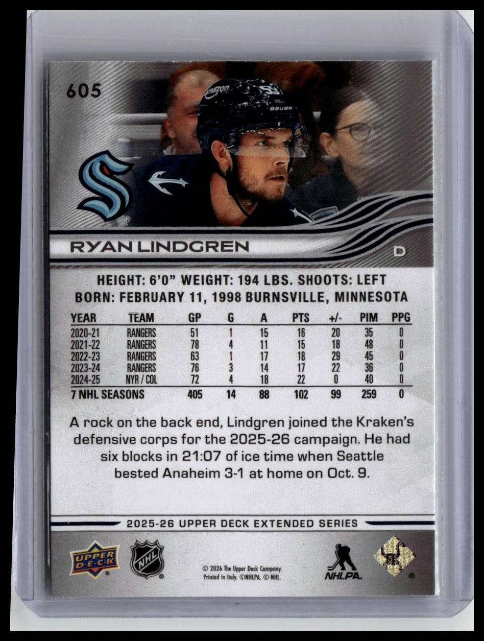 2025-26 Upper Deck #605 Ryan Lindgren Deluxe #/250