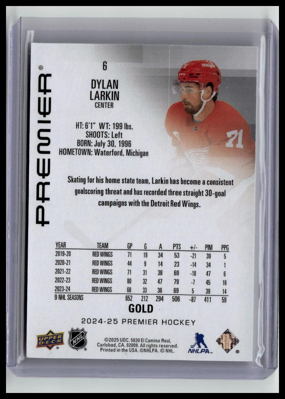 2024-25 Upper Deck Premier #6 Dylan Larkin Gold #/25