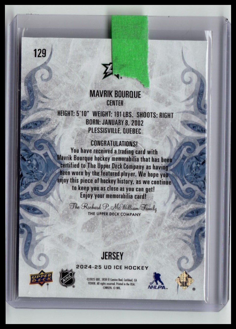 2024-25 Upper Deck Ice #129 Mavrik Bourque Emerald Green