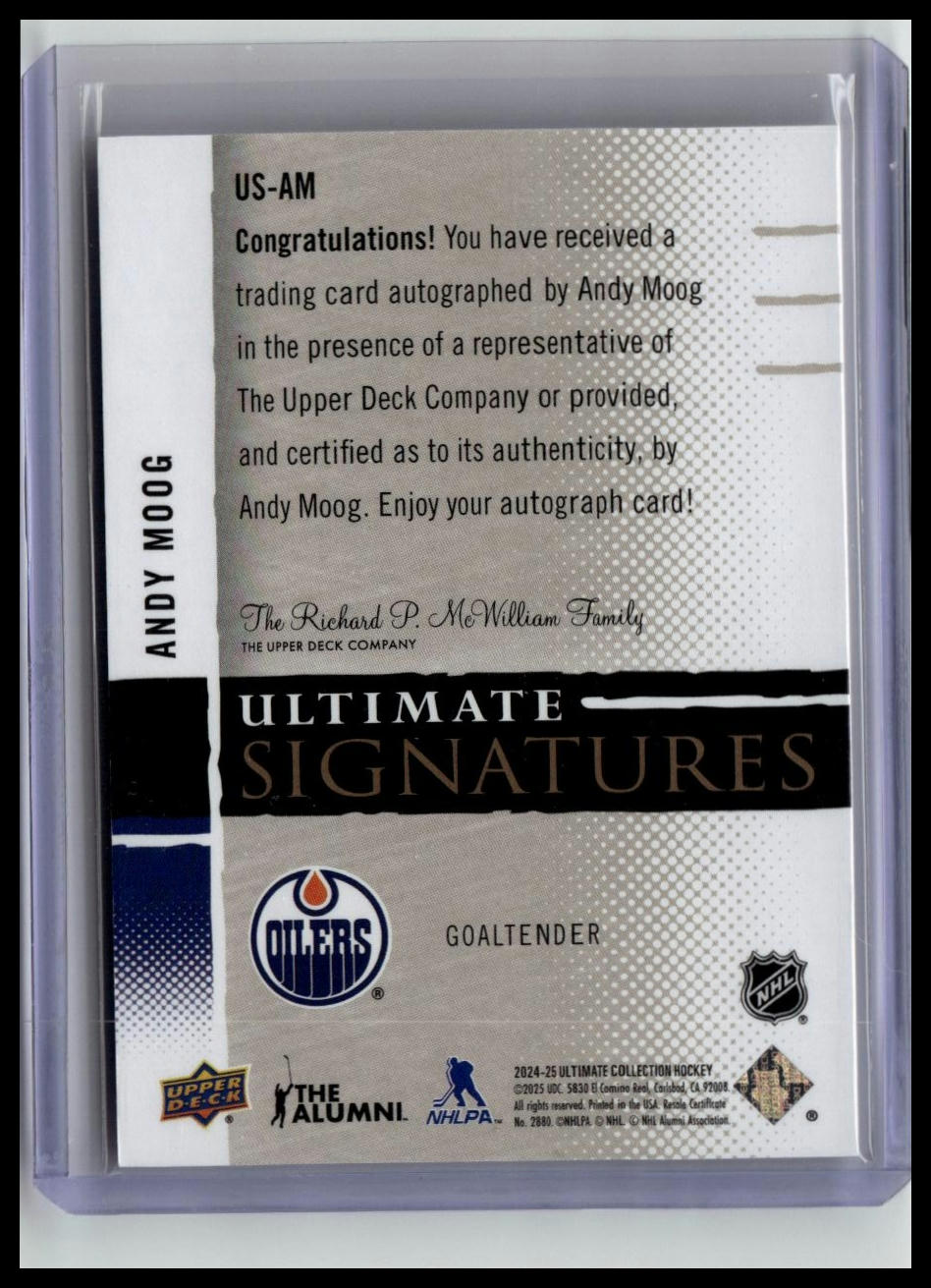 2023-24 Upper Deck Ovation #SOS-AM Andy Moog Standing Ovation Signatures #/50