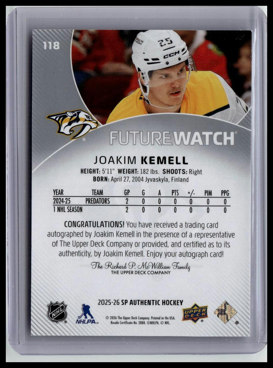 2025-26 SP Authentic #118 Joakim Kemell #/999