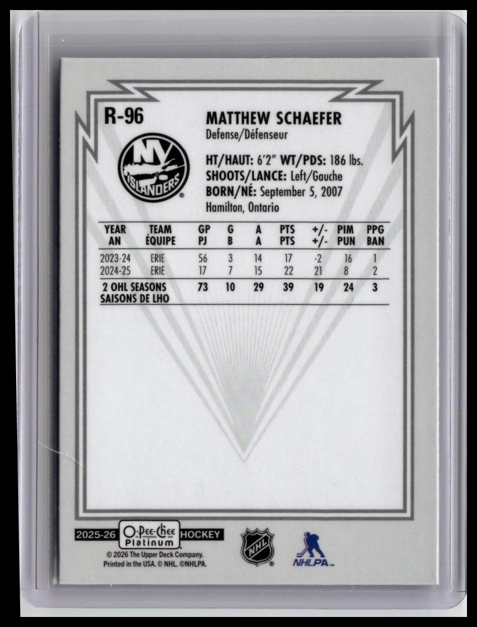 2025-26 O-Pee-Chee Platinum #R-96 Matthew Schaefer Retro