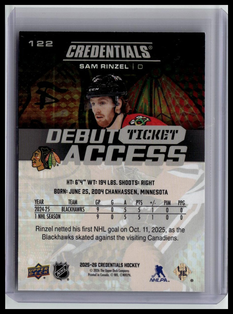 2025-26 Upper Deck Credentials #122 Sam Rinzel Blue #/199