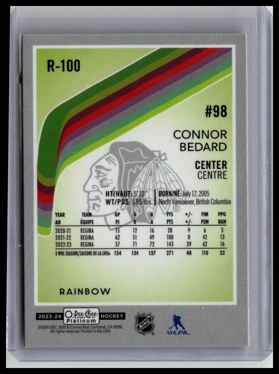 2023-24 O-Pee-Chee Platinum #R-100 Connor Bedard Retro Rainbow