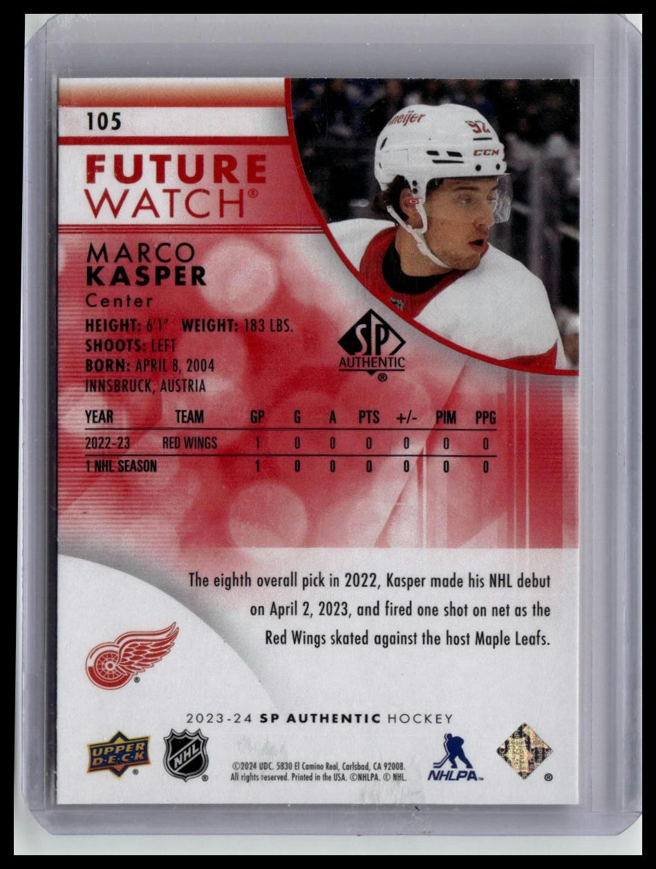 2023-24 SP Authentic #105 Marco Kasper Limited Red