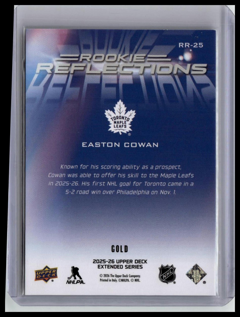 2025-26 Upper Deck #RR-25 Easton Cowan Rookie Reflections Gold #/100