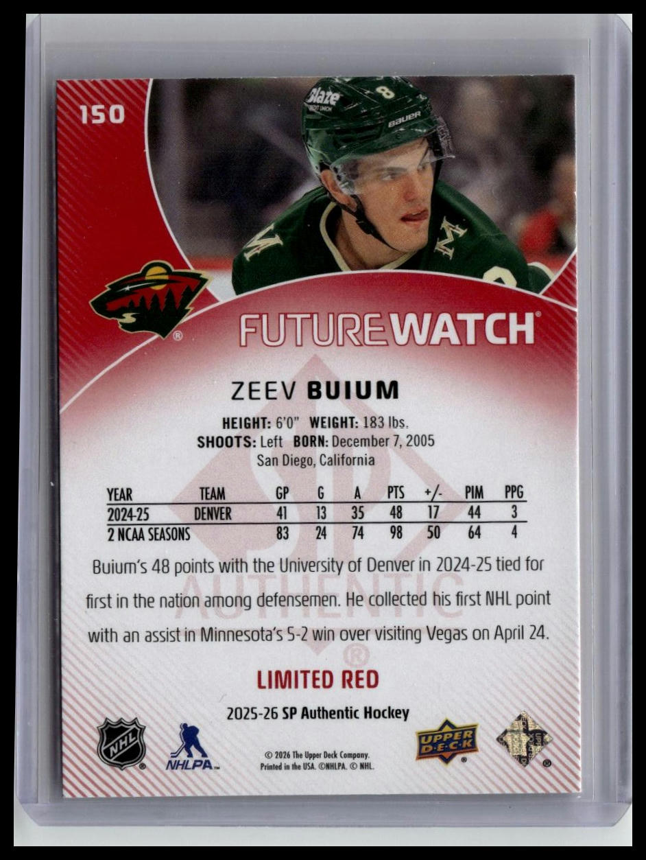 2025-26 SP Authentic #150 Zeev Buium Limited Red