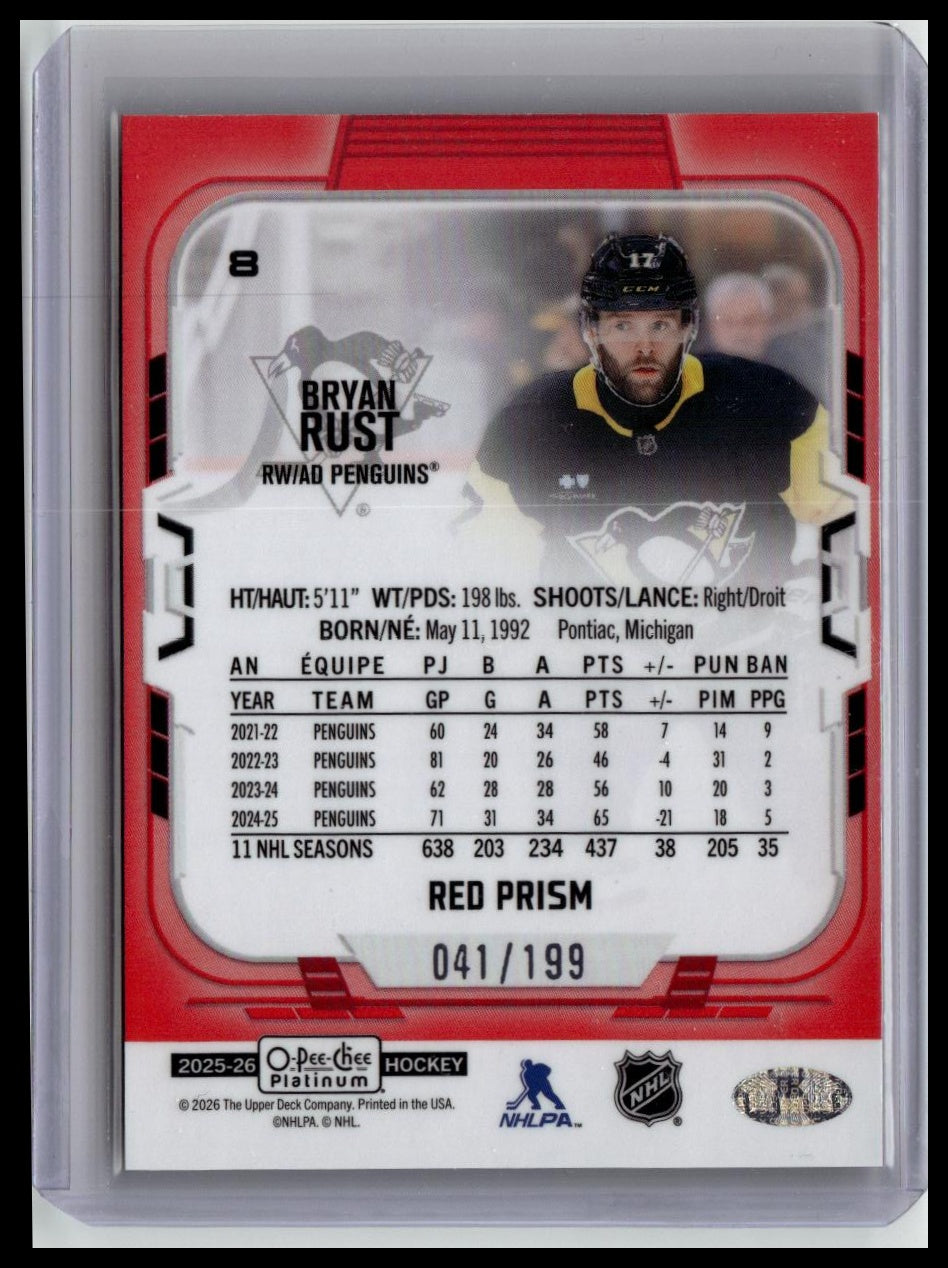 2025-26 O-Pee-Chee Platinum #8 Bryan Rust Red Prism #/199