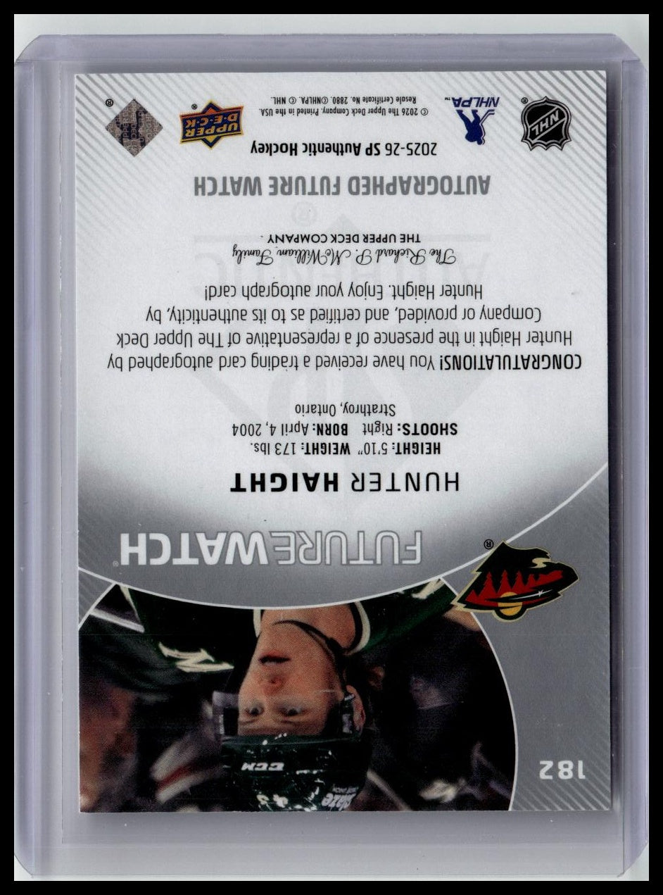2025-26 SP Authentic #182 Hunter Haight Future Watch Autographs Horizontal #/599
