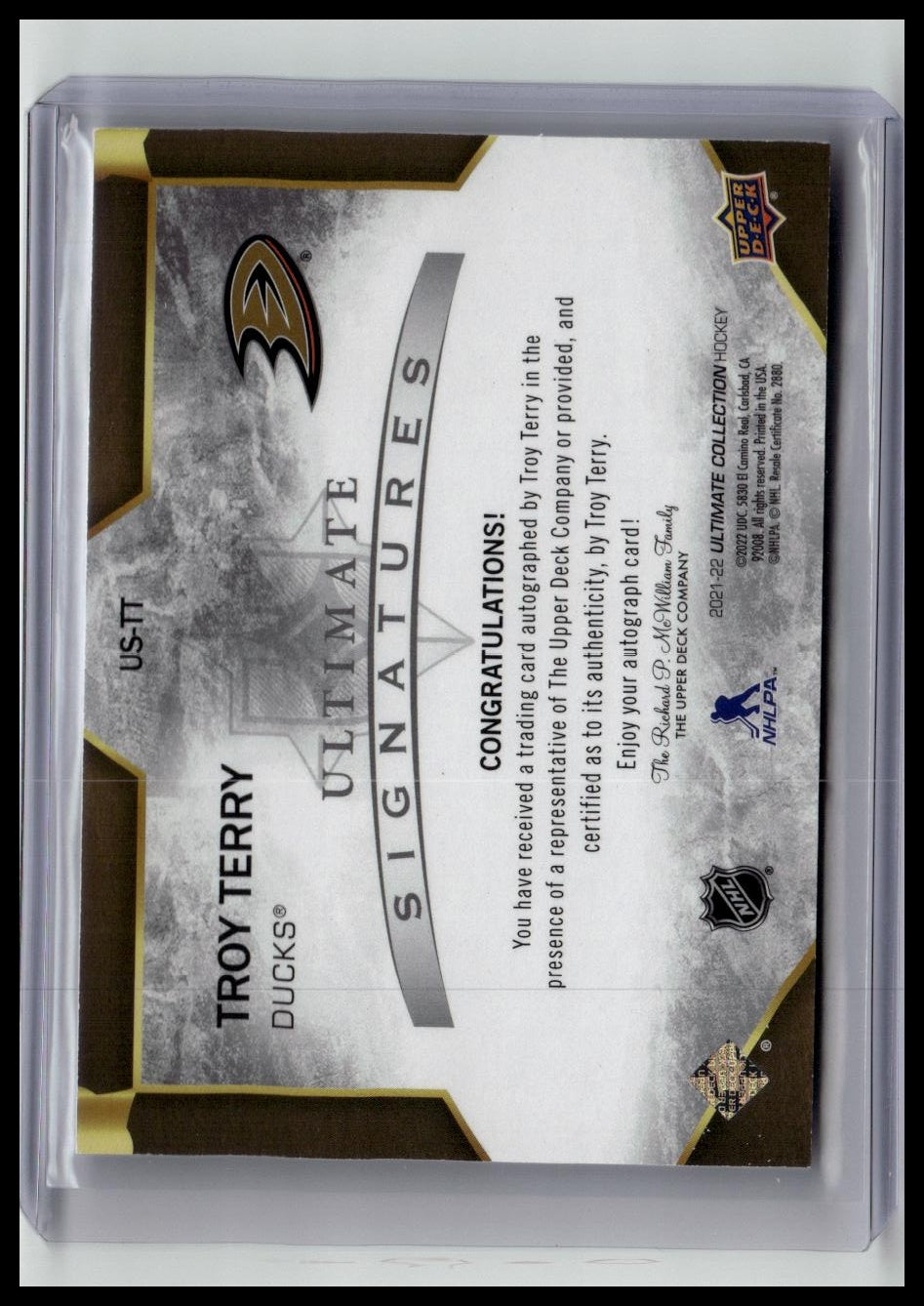 2023-24 Upper Deck Ultimate #US-TT Troy Terry 2021-22 Ultimate Signatures