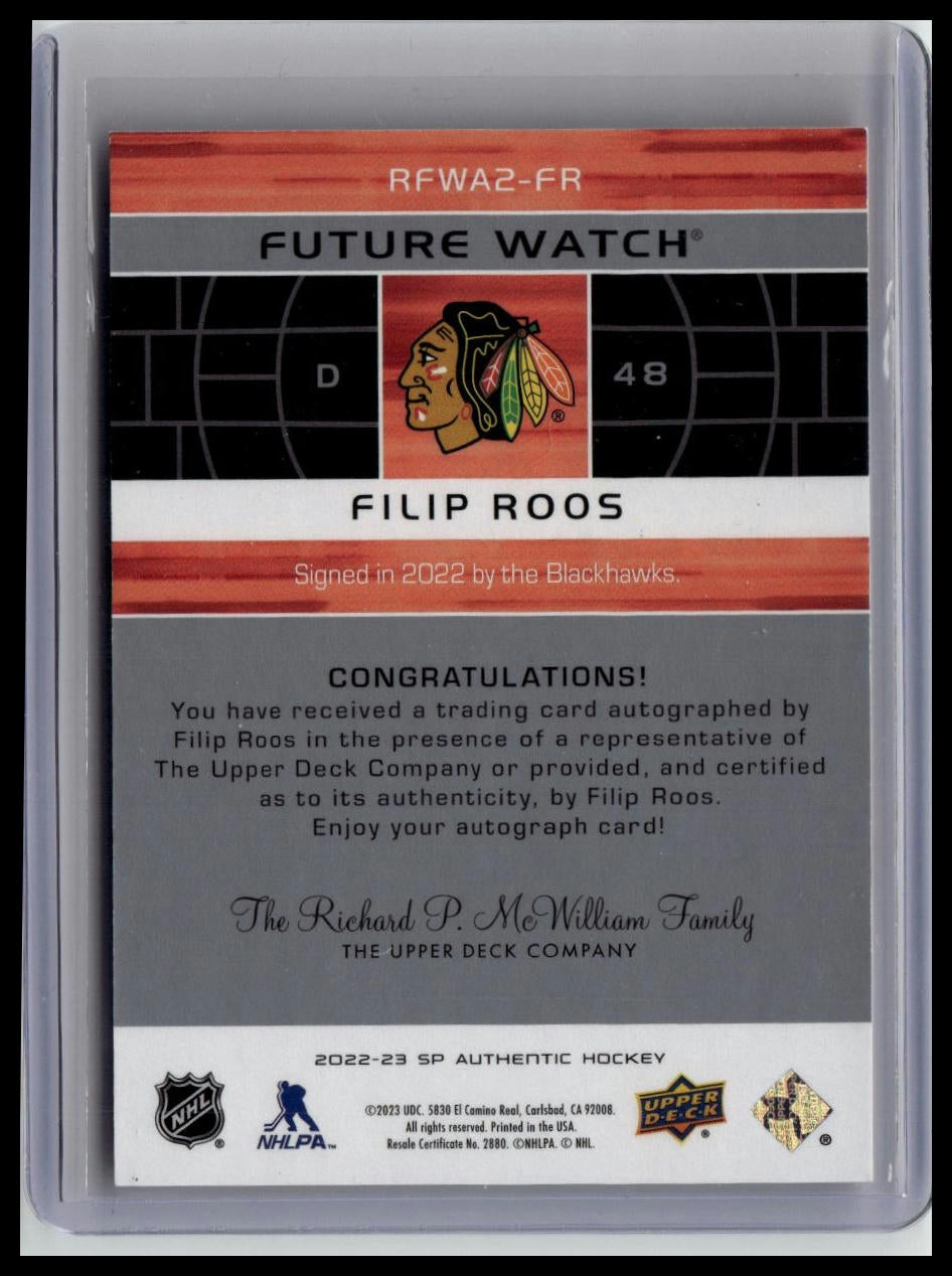 2022-23 SP Authentic Filip Roos 02-03 Retro Future Watch Autographs #/399