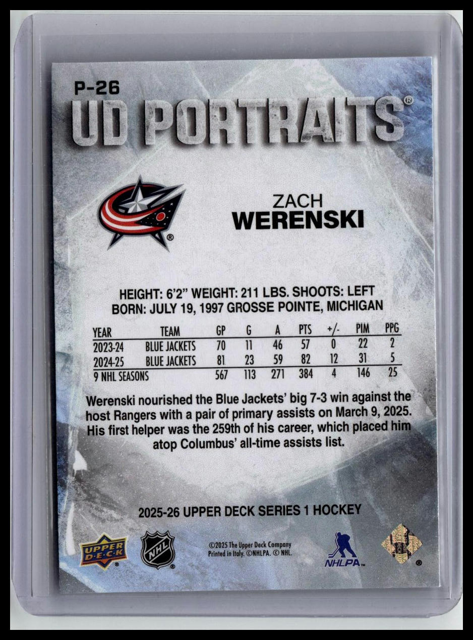 2025-26 Upper Deck #P-26 Zach Werenski UD Portraits Speckle