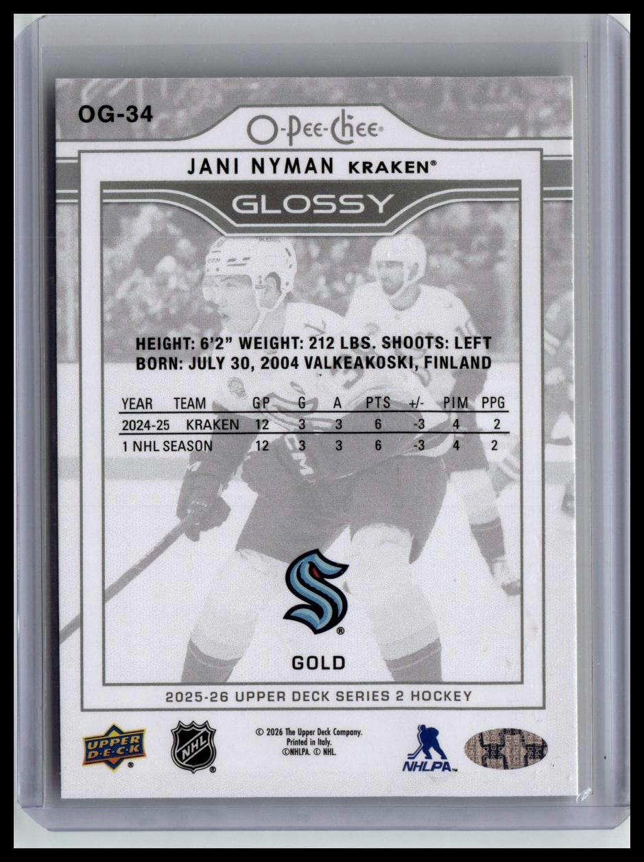 2025-26 Upper Deck #OG-34 Jani Nyman O-Pee-Chee Glossy Gold