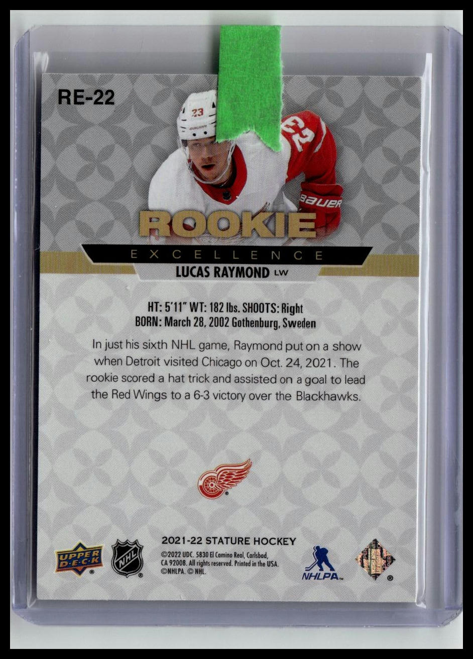 2021-22 Upper Deck Stature #RE-22 Lucas Raymond Rookie Excellence Green #/125
