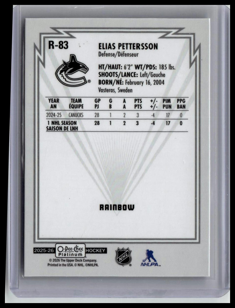 2025-26 O-Pee-Chee Platinum #R-83 Elias Pettersson Retro