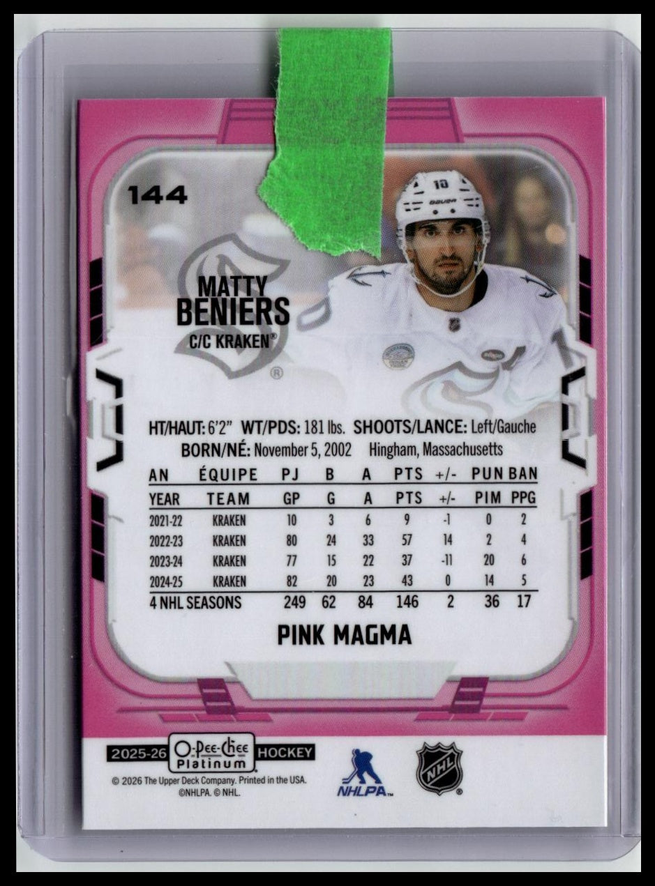 2025-26 O-Pee-Chee Platinum #144 Matty Beniers Pink Magma