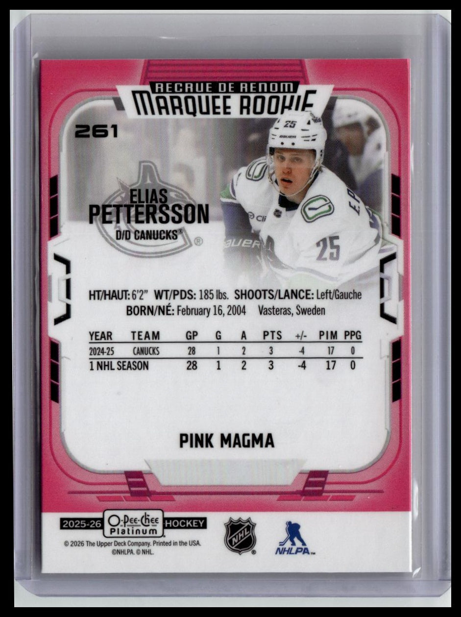 2025-26 O-Pee-Chee Platinum #261 Elias Pettersson Pink Magma