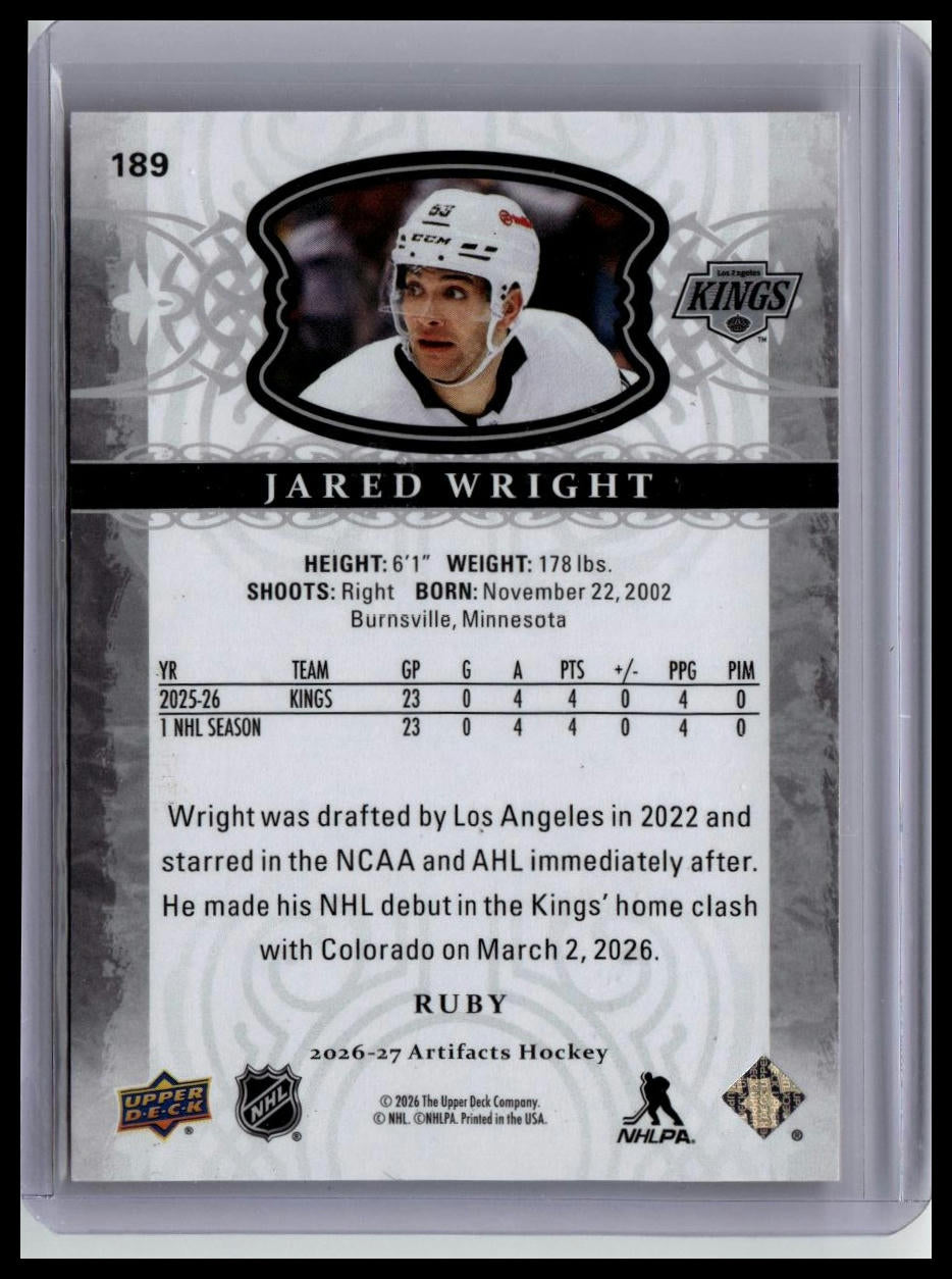 2026-27 Upper Deck Artifacts #189 Jared Wright Ruby #/499