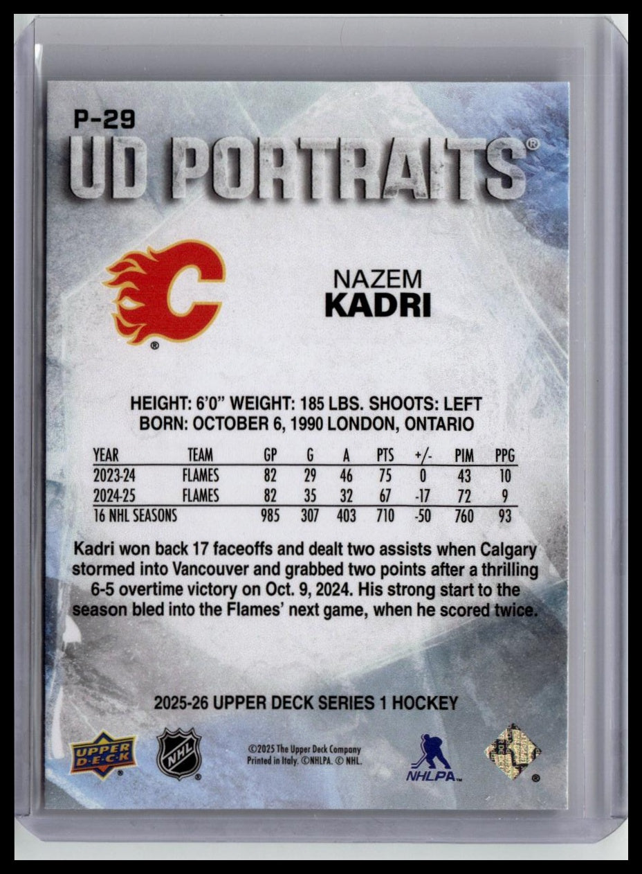 2025-26 Upper Deck #P-29 Nazem Kadri UD Portraits