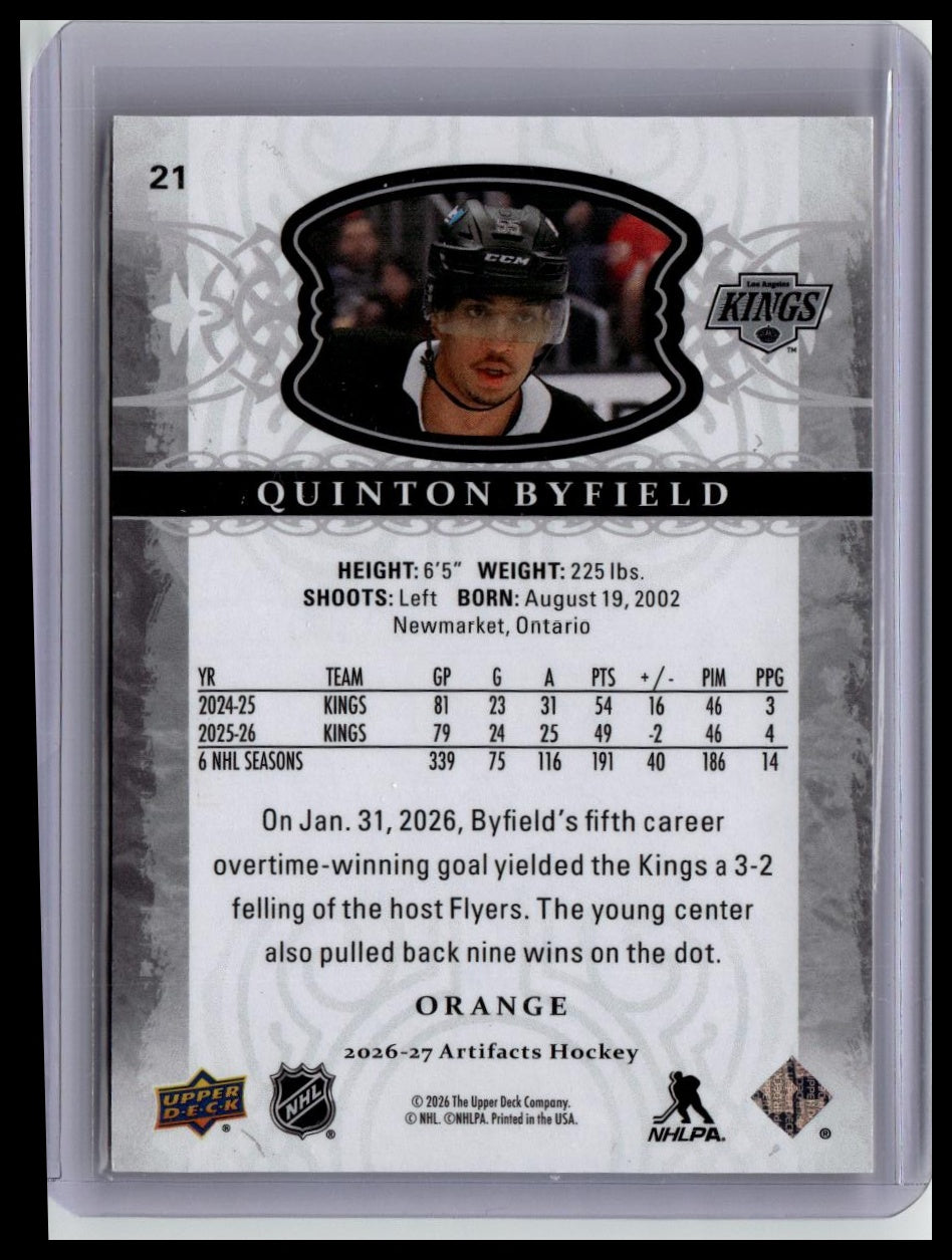 2026-27 Upper Deck Artifacts #21 Quinton Byfield Orange #/149